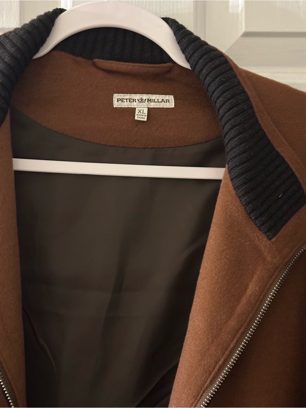 Peter Millar Brown Bomber Jacket with Black Ribbed Collar